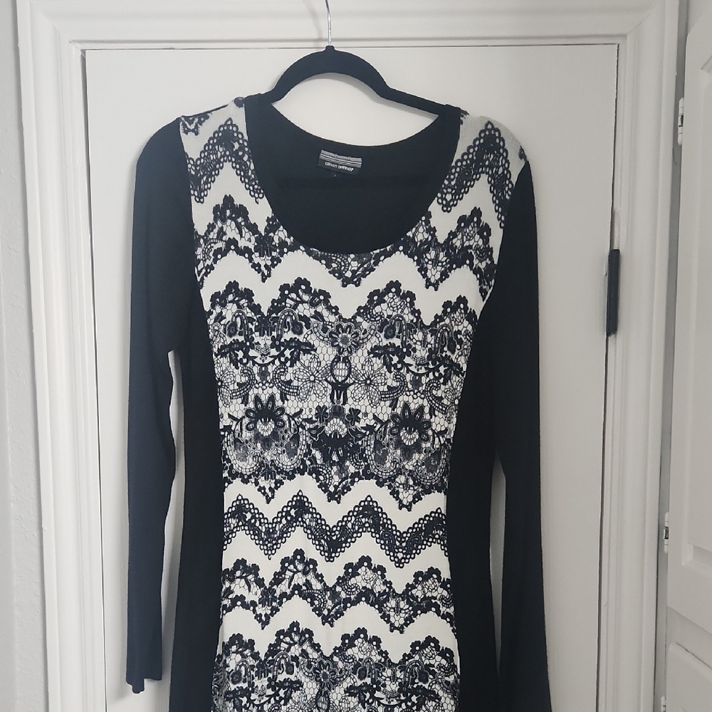 Allison Brittney Black and White Long Sleeve Dress